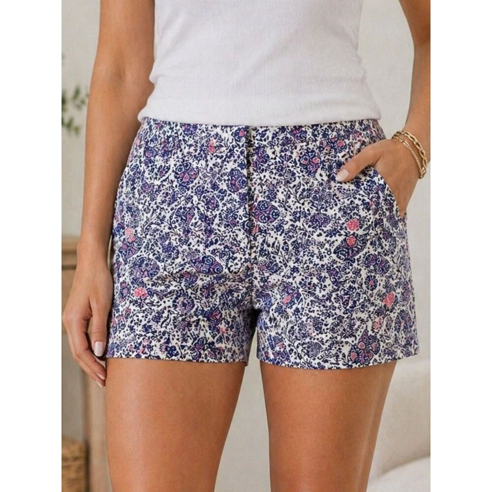 Ann Taylor Floral Chino Shorts Size 10 Cotton Stretch Flat Front Summer Casual